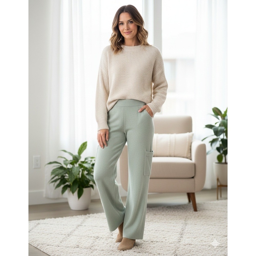 Sincerely Jules Womens Ribbed Knit Wide Leg Lounge Pants Sage Green XL Sweater